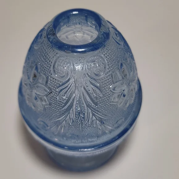 Tiara Blue Chantilly Sandwich Indiana Glass Fairy Lamp Candle Tea Light 2 Piece - Picture 2 of 7